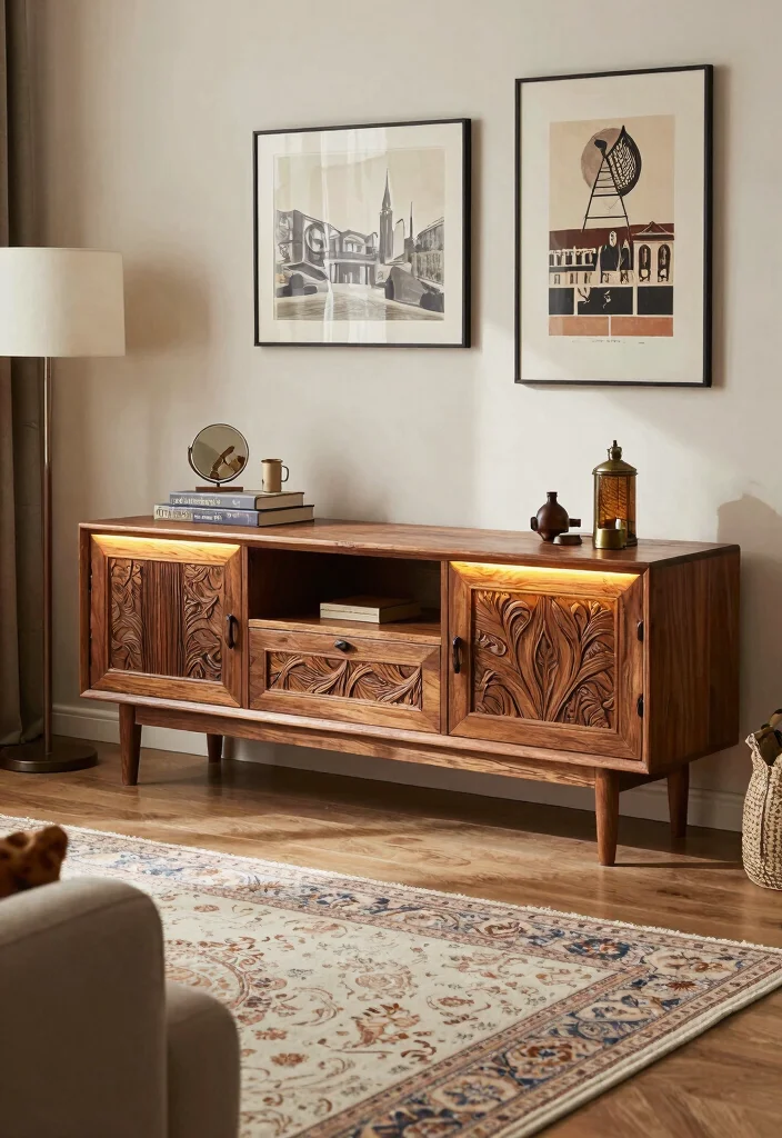 17 POP TV Unit Ideas With Modern Ceiling Design Touch - 9. Vintage Touch 1