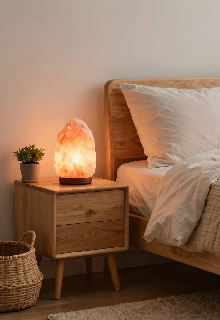 18 Himalayan Salt Lamp Ideas With Cozy Warm Glow - 2. Nightstand Serenity 1