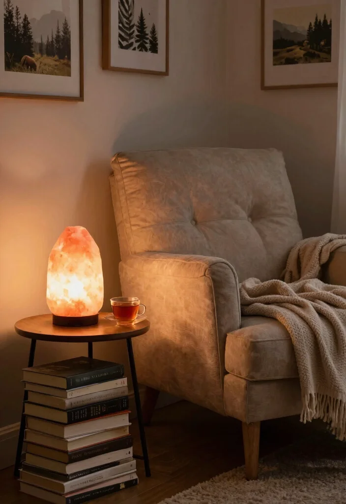 18 Himalayan Salt Lamp Ideas With Cozy Warm Glow - 4. Cozy Reading Nook 1