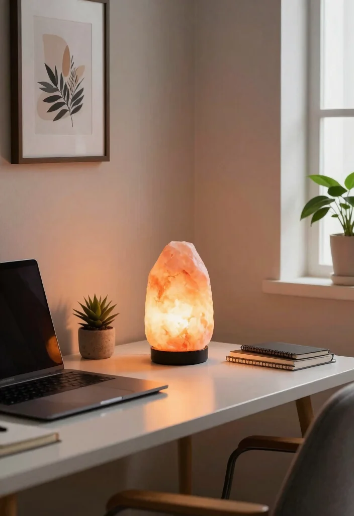 18 Himalayan Salt Lamp Ideas With Cozy Warm Glow - 5. Home Office Oasis 1