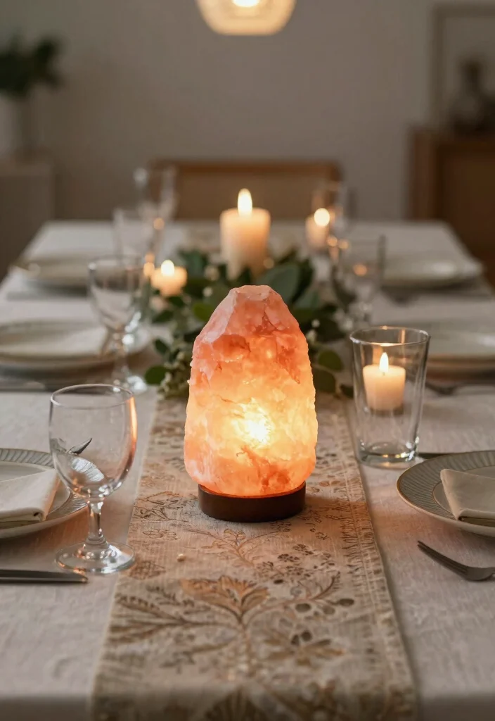 18 Himalayan Salt Lamp Ideas With Cozy Warm Glow - 7. Dining Table Centerpiece 1