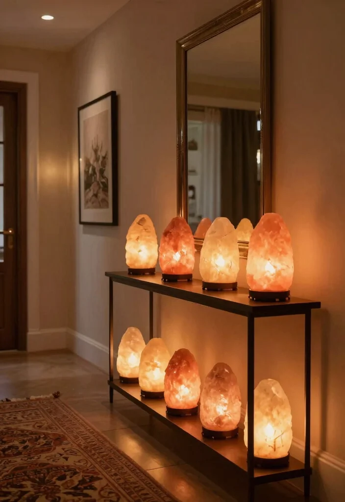18 Himalayan Salt Lamp Ideas With Cozy Warm Glow - 8. Hallway Glow 1