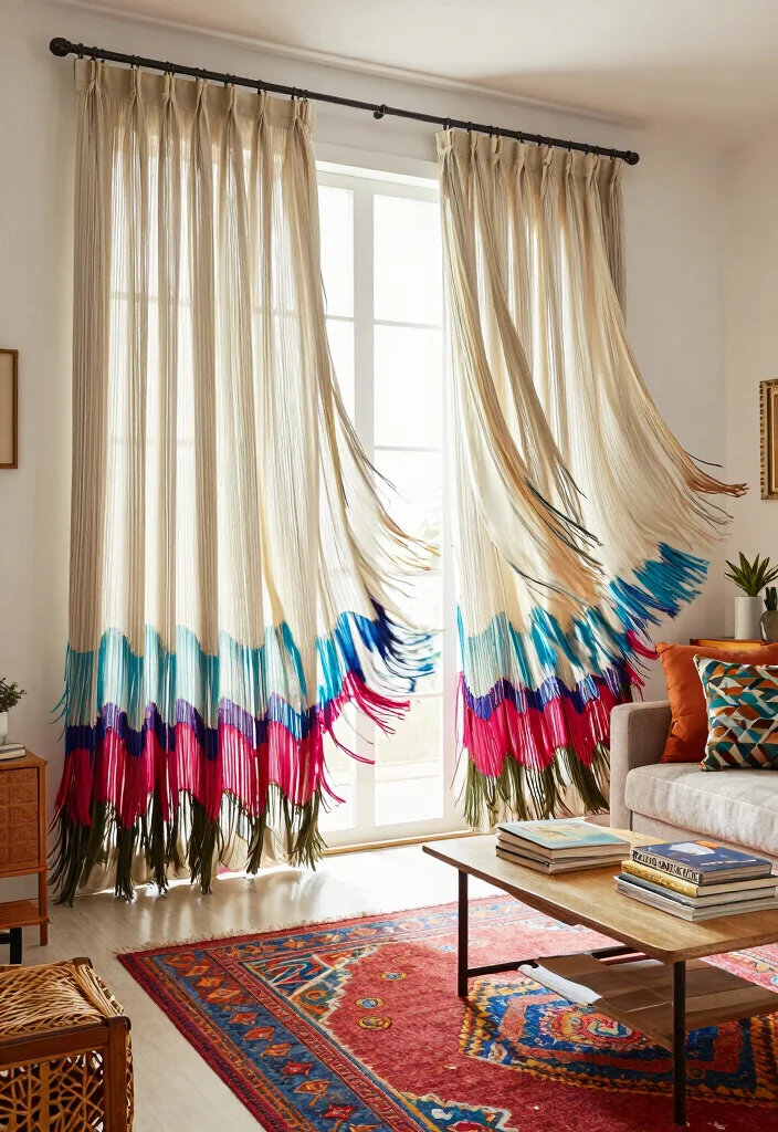 18 Modern Boho Curtains Ideas With Chic Layered Style - 11. Whimsical Fringe Details 1