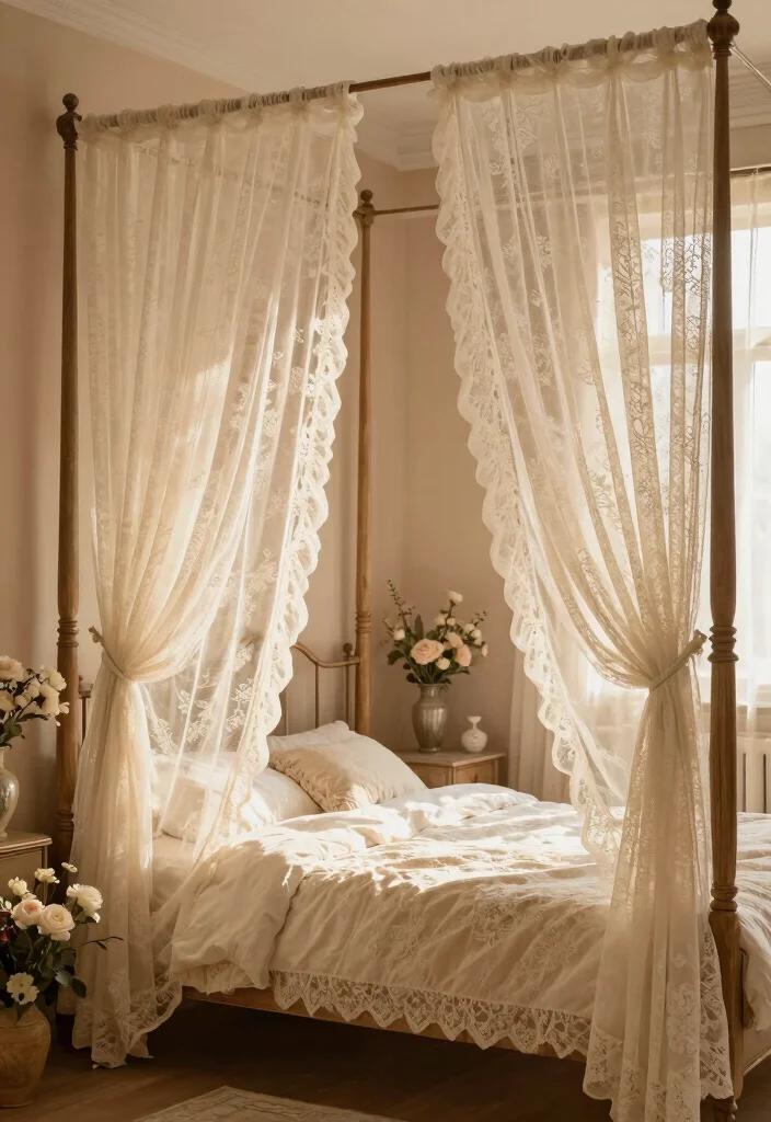 18 Modern Boho Curtains Ideas With Chic Layered Style - 9. Rustic Charm with Lace 1