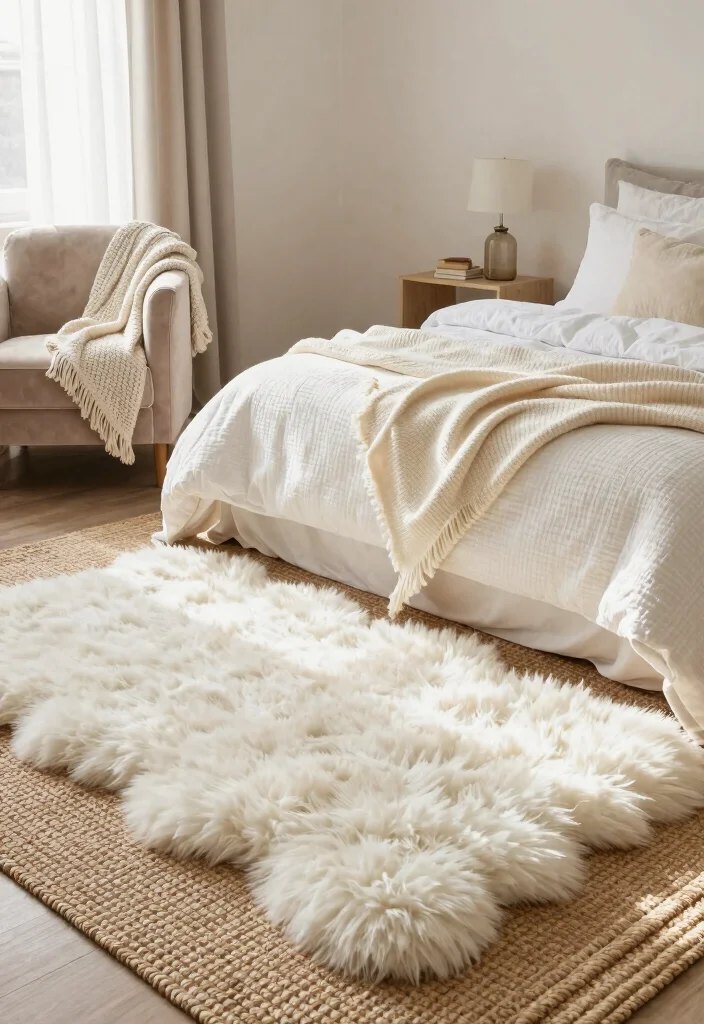 18 White Rug Bedroom Ideas With Soft Luxe Feel - 1. Layered Textures for Depth 1