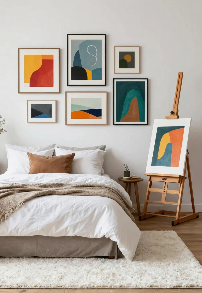 18 White Rug Bedroom Ideas With Soft Luxe Feel - 15. Personal Touches with Artwork 1