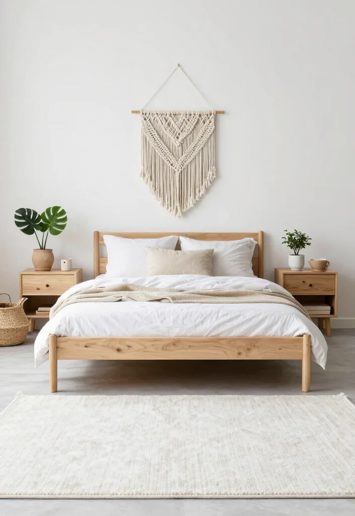 18 White Rug Bedroom Ideas With Soft Luxe Feel - 2. Minimalist Aesthetic with Boho Touches 1