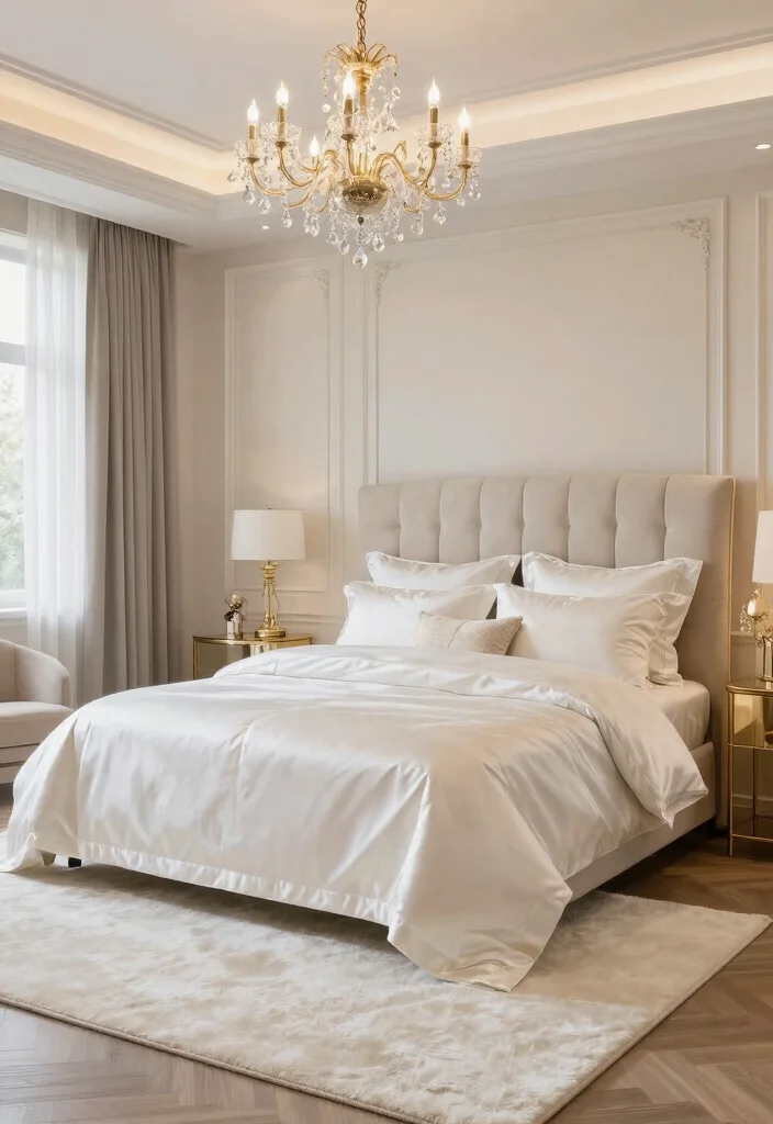 18 White Rug Bedroom Ideas With Soft Luxe Feel - 7. Luxe Accents to Elevate the Space 1