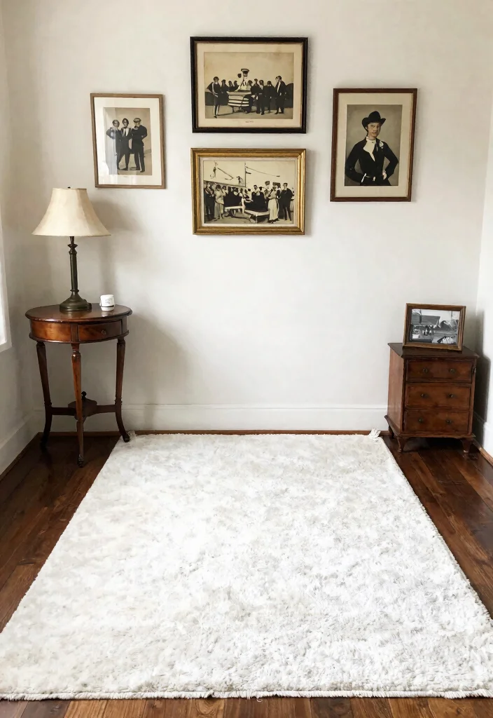 18 White Rug Bedroom Ideas With Soft Luxe Feel - 8. Vintage Finds that Shine 1