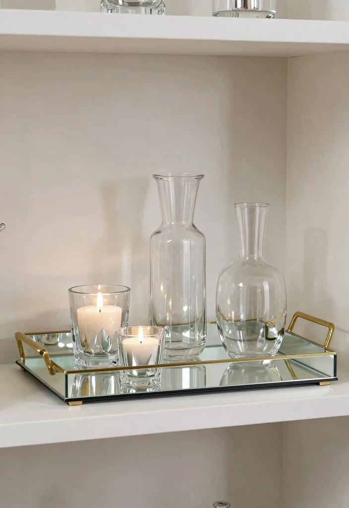 18 White Shelf Decor Ideas That Look Clean & Styled - 12. Reflective Surfaces 1