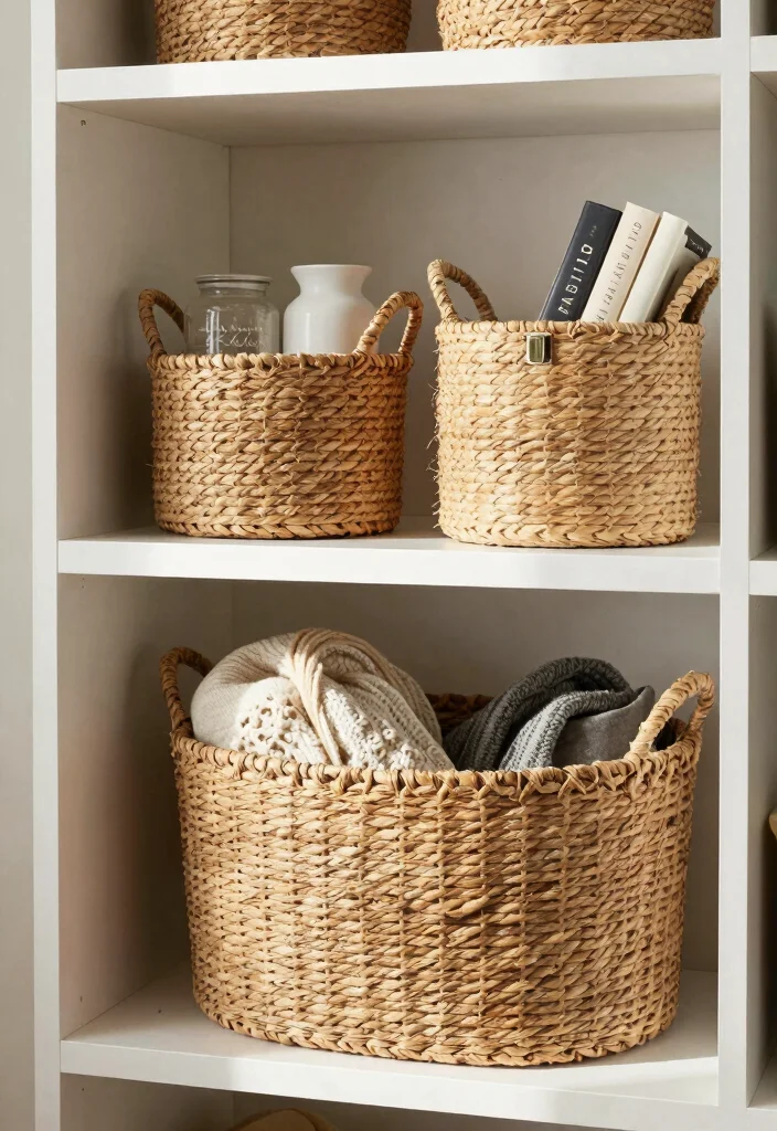 18 White Shelf Decor Ideas That Look Clean & Styled - 5. Organized Baskets 1