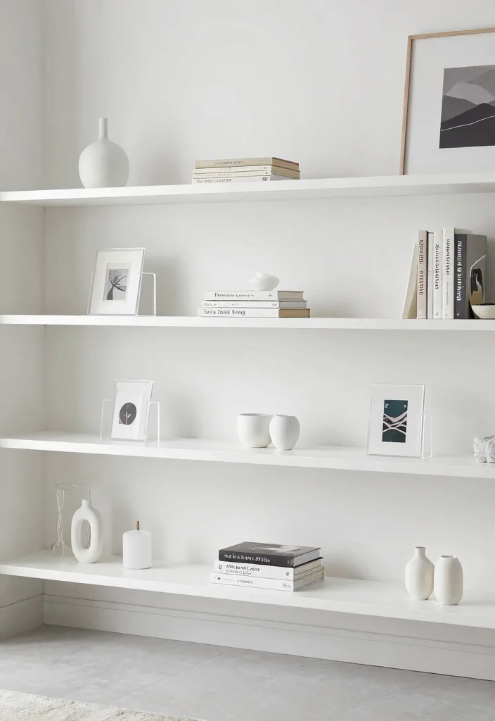 18 White Shelf Decor Ideas That Look Clean & Styled - 6. Clear Acrylic Accents 1
