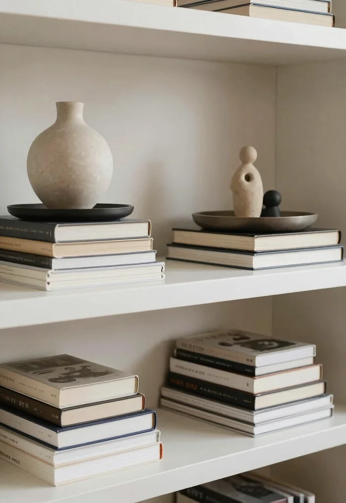 18 White Shelf Decor Ideas That Look Clean & Styled - 7. Stack and Style 1