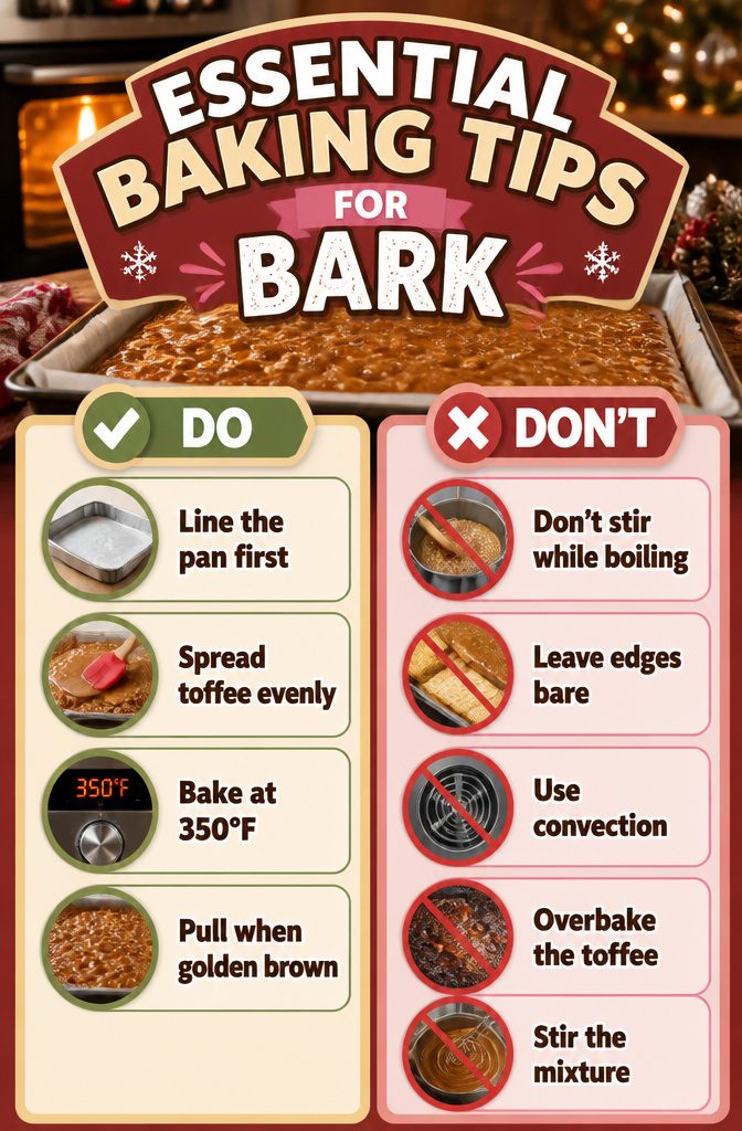 A list of essential baking tips for graham cracker bark.