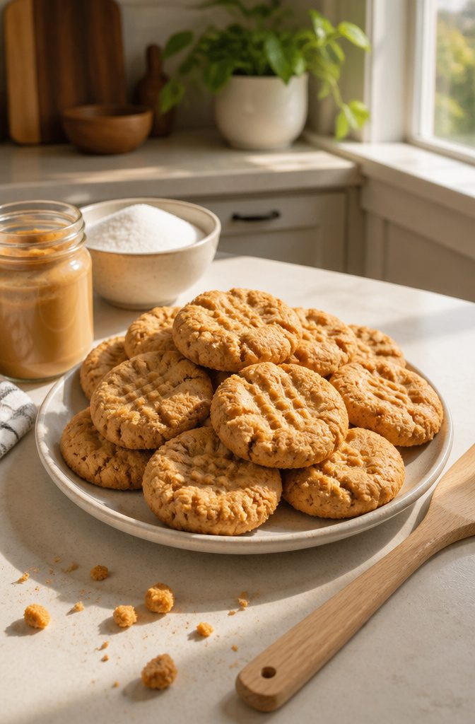 20 Simple Gluten Free Desserts 3 Flourless peanut butter cookies with a rustic appearance and chewy centers.