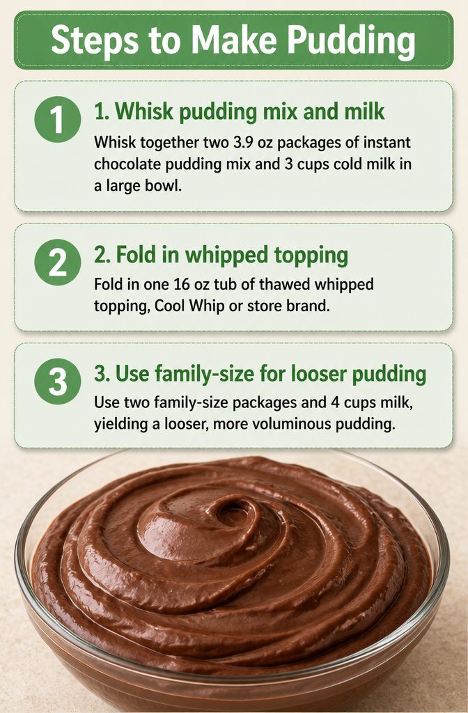 Information image showing steps to make pudding for the dessert.