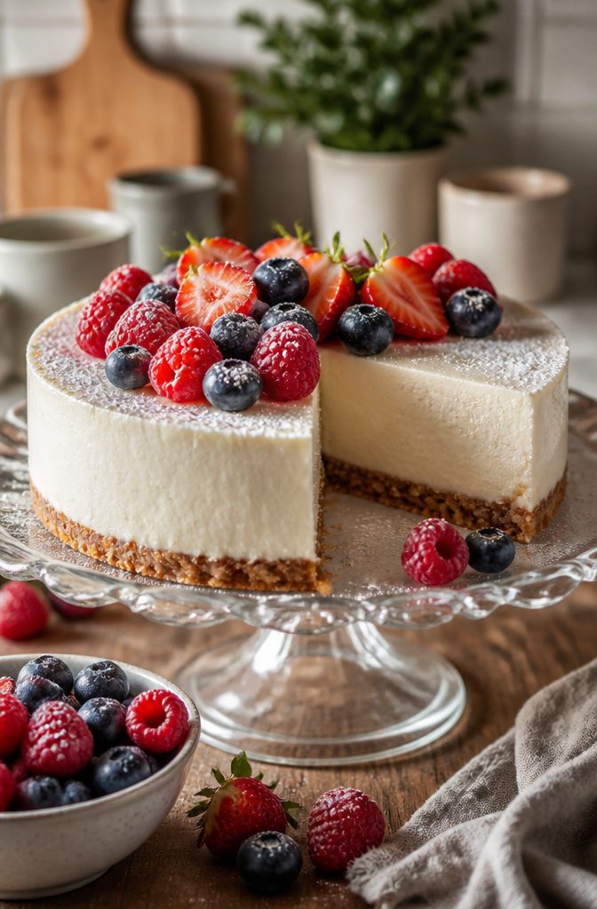 20 Simple Gluten Free Desserts 6 No-bake cheesecake with a smooth filling and a crust made from gluten-free ingredients.